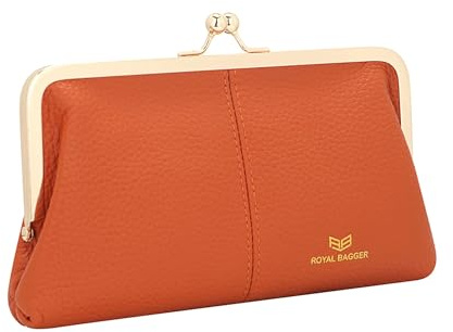Royal Bagger RFID Kiss Lock Wallet, solide Farbe Multi-Card Slots Karteninhaber, echtes Leder Clutch Purses für Frauen 1468 (Orange)