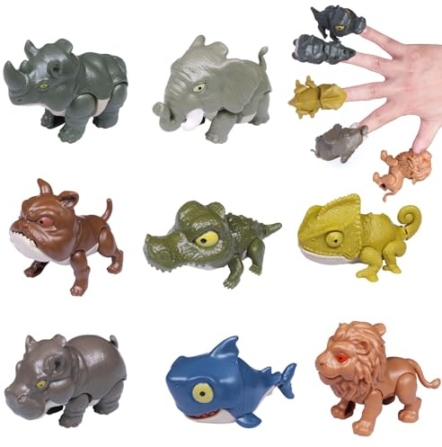 LXONTSG Tier Finger Spielzeug,8 Stück Fingerpuppen Set,Dinosaurier Spielzeug,Biss Finger Spielzeug,Tier Fingerpuppen,Interessante Kinderpartyspielzeug, Partygeschenke für Geburtstagsgeschenke