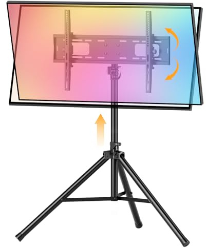 UEAKPIC Portable Tripod TV Stand for 25 to 65, 70-inch Television with ±15°Tilt, 5 Pillar Height, Dual Safety Pins, Tall Tvstand Maxi Load 110 lbs, for Bedroom, Living Room and Outdoors, Black