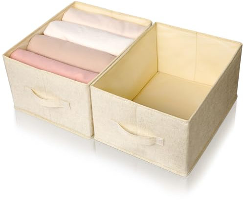 Cozary 2 Pezzi Organizer Armadio Cassetti, Pieghevoli Cassettiera Armadio Interna, Drawer Organizzatore Cassetti per Vestiti, Pantaloni, Maglione - Beige