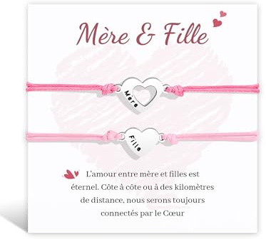 MANVEN 2/3 Bracelet Mère Fille Cadeau Ado Fille Maman Fête des Mères | Anniversaire Noël Bracelet Cœur Rentrée Scolaire Retour à l'école pour Femmes