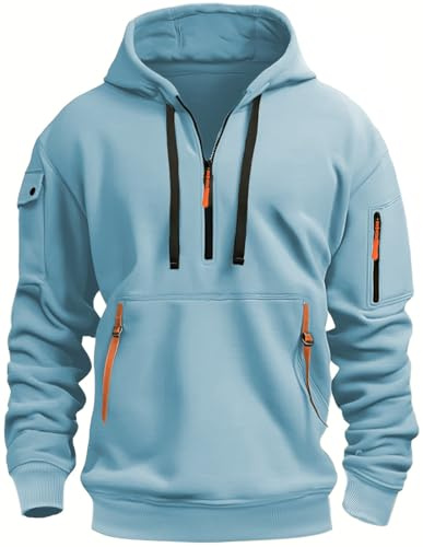 MEDUOLA Herren Kapuzenpullover Sweatshirt mit Reißverschluss Jungen und Herren Sweatshirt mit Reißverschluss Multifunktionelle Tasche Sweatshirt mit Kapuze Jogging Pullover
