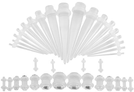 Whoiy Gauges Ohr Dehnstäbe Set Taper Stretching Kit 36 STK, Fleisch Tunnel Stretcher Piercings Expander 1.6-10mm Acryl Transparent mit O-ringe für Damen Herren
