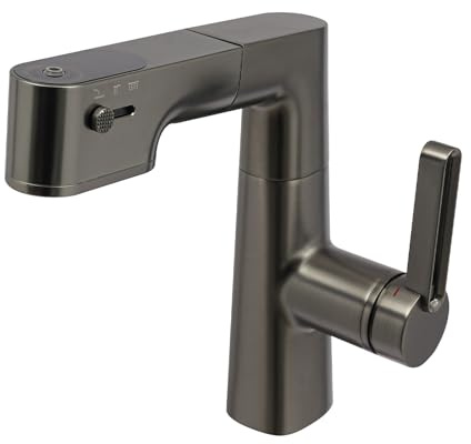 Wasserhahn Bad mit ausziehbar Brause, Waschtischarmatur aus Messing Einhebelmischer Badarmatur Waschbecken Mischbatterie Armatur für Badezimmer (Grau)