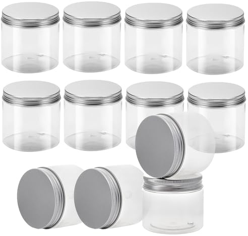 HEIYUET 12 Stück 350 ml Vorratsdosen Rund mit Deckel Kunststoff, Kleine Kunststoffdosen mit Schraubdeckel Vorratsbehälter Plastikdosen für Gewürze Nüssen, Süßigkeiten, 85 x 82 mm
