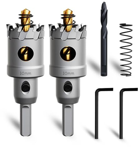 METOTY 2 Stück 30mm lochsäge metall，Hartmetall Lochsäge,Hartmetall Bohrer,mit Ein zusätzlicher nitrierter Stufenführungsbohrer gratis und L-Wrench,für Stahl Eisen Aluminum Metall