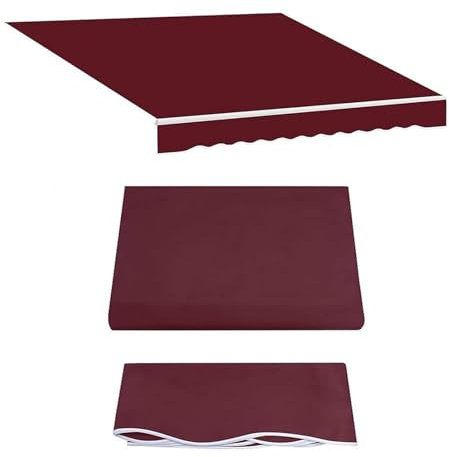 Markisen-Ersatzstoffe Wasserabweisend Markisestoff Markisenbespannung Ersatzstoff mit Volant Markisevo Markisen Ersatzstoff Gestänge Nicht enthalten,Rot,(10x8ft) 3x2.4m