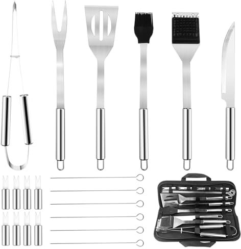 Absyrony 15 Pezzi Accessori Barbecue Gas, Set Barbecue Professionale, Kit Barbecue Professionale, Attrezzi Barbecue, Utensili Barbecue, Valigetta per Barbecue, Strumenti per Barbecue, per BBQ, Nero