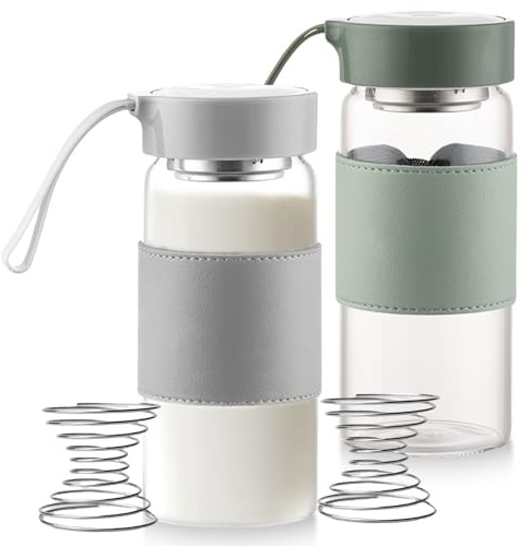VEGOATY 2er Pack Premium Glas Shaker Proteinshake, 500 ml Eiweiß Shaker BPA-freie Glasflasche, Nachhaltiger Protein Shaker aus Glas, Geschmacksneutral & auslaufsicher für Eiweiß- & Sportget