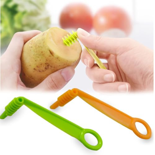 2 cuchillos de corte en espiral verde y naranja, cortador en espiral de mano, accesorios de cocina, herramienta para patatas, pepinos, verduras, espirales manuales, rebanadores de tornillo, peladores