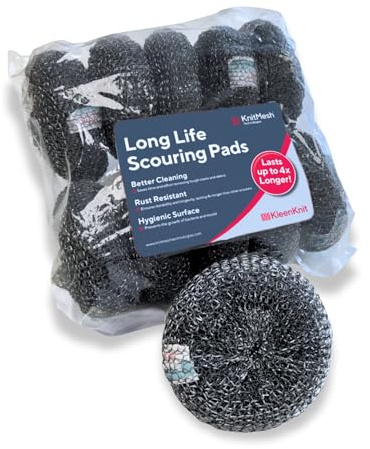 Heavy Duty Galvanised Steel Scouring Pads (10 Pack) - Long-Lasting Metal Scourers for Professional Catering, Kitchen Cleaning & Janitorial Use - KnitMesh Technologies - W60, 48-50g