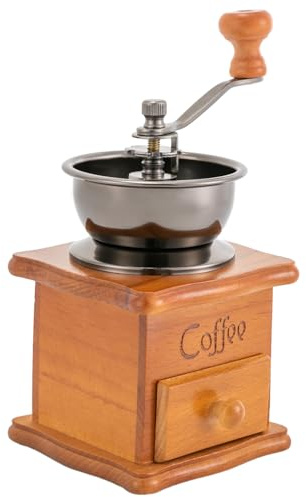 Moulin à café manuel rétro - 9,5 x 6,5 x 16 cm - Avec manivelle - Tiroir en bois - Moulin à grains avec noyau de broyage en céramique