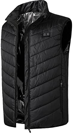 Mens Heated Gilet Quilted Puffer Padded Vests with Zip Pockets Body Warmer Outerwear Gilets Softshell Compressible Sleeveless Jacket for Golf Running Hiking Horse Riding