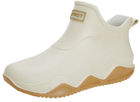 riou Botas De Agua Mujer Cortas Moda Flexible y Antideslizante Zapatos De Jardin Botines Jardín Trabajo Botines De Goma Rain Boots Impermeables Cortavientos Zapatos de Trabajo