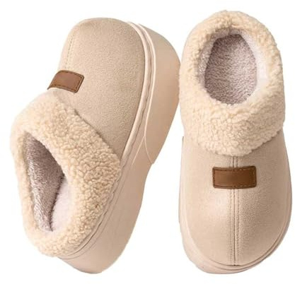 Tofflor dam fodrade – tofflor dam bekväma tofflor inomhus och utomhus stugskor varma tofflor varma filttofflor halkfria vinterskor plysch bomull filttofflor unisex, Beige, 38 EU