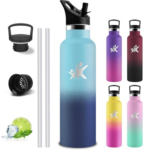 Bouteille Isotherme 1l, Anti Fuite, Gourde Paille Adulte, Acier Inoxydable 18/8, Thermos Isotherme, 24h Froid & 12h Chaud, Gourde Sport Étanche, Bouteille d'eau pour Randonnée, Camping, Aptitude