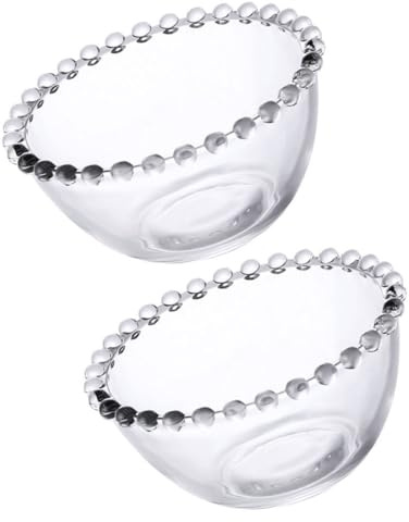 Toyvian Lot de 2 Bols en Verre Transparents Moyens à Points Perlés, Bols à Dessert et Saladier Décoratif, Multi-usages pour Fruits, Salades et Desserts, la Cuisine Maison