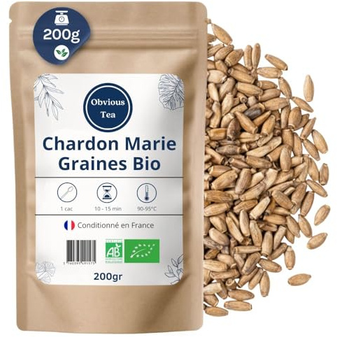 Chardon Marie Bio, Graines Entières en Vrac - Infusion et Tisane Digestion et Bien-Être - Silybum Marianum (L.) Gaertn. - Agriculture Biologique - Conditionné en France - Sachet de 200g (100 Tasses)