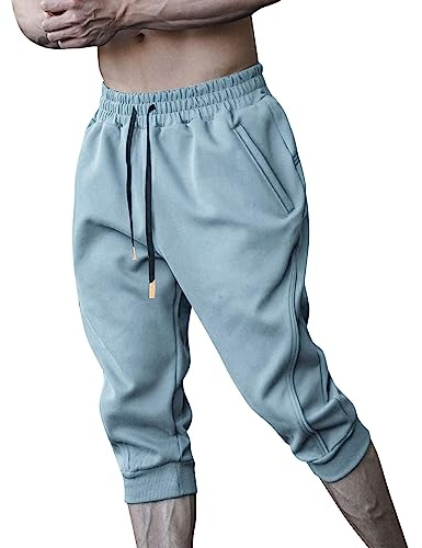 Generisch Pantalones 3/4 para hombre, tres cuartos, bermudas, pantalones cortos de algodón, pantalones cortos de entrenamiento, elásticos, capri, para el día a día, verano, vacaciones, deportes