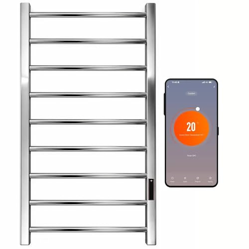 SolAire Alpine Stainless Steel Wifi Electric Heated Towel Rail | Polished Chrome | Energy Efficient Towel Radiator | Dry Thermal Heating | Thermostat & Timer (500 x 1200 mm)