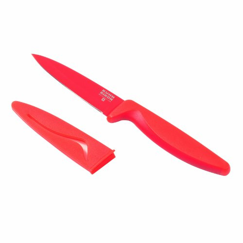 KUHN RIKON 22366 Messer Colori 2 Rüstmesser rot Gemüsemesser ergonomischer GriffEdelstahl antihaftbeschichtet 21 cm m. Klingenschutz