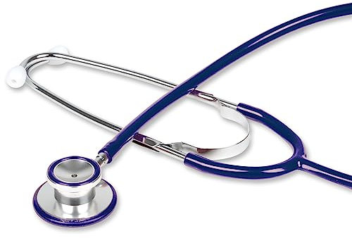 Gima - Stéthoscope tête double traditionnel en aluminium, léger, avec lyre en laiton et bague anti-froid, tubulure en Y bleue, 32567
