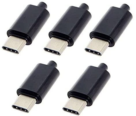 chenyang Lot de 5 connecteurs USB C à monter soi-même, USB 3.1 de type C, 24 broches mâles, adaptateur de remplacement avec carte PCB, boîtier noir