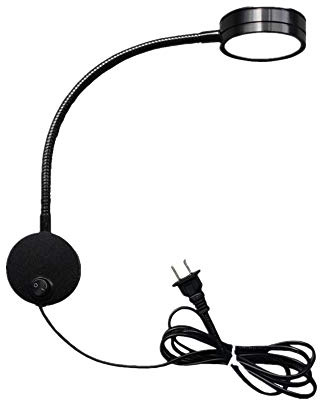 Youngine 5W Plug Wired Flexible Gooseneck Wall Sconce Reading Lamp Art Works Show Accent Light Wall Mount Spot Lamp Fixture with On/off Switch (Round Black-Cool White)