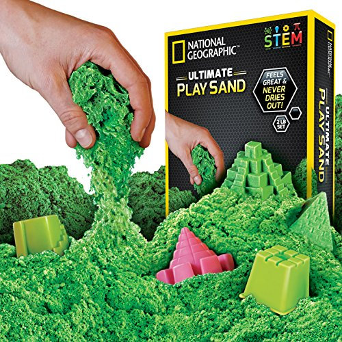 National Geographic Sable cinétique Vert Ultime pour Enfants – Jouets de Sable satisfaisant pour Enfants avec 6 moules et Plateau géniaux, Sable coloré STEM pour Enfants, Jouets créatifs pour Filles