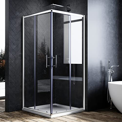 ELEGANT 900 x 900 Shower Enclosure Corner Entry Shower Cubicle and Tray Sliding Shower Doors with Tray