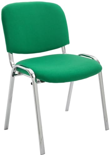 CLP Chaise De Conférence Ken en Tissu I Chaise Visiteur avec Piétement en Métal Chromé I Chaise Confortable Et Empilable, Couleur:Vert