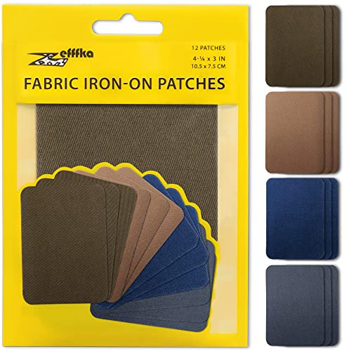 ZEFFFKA Hochwertige Qualität Kleider-Flicken zum Aufbügeln Innen Außen Stärkster Kleber 100% Baumwolle Verschiedene Reparatur-Dekorationsset 12 Stück 3 x 4-1/4 (7,5cm x 10,5cm)