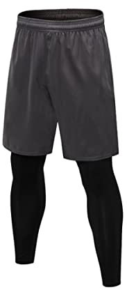 ACMEDE Herren 2 in 1 Kompressionshose Funktionshorts Strumpfhose Laufhose Trainingshose Fitnesshose Sporthose Schnell Trockend Lange Hose Kurze Hose Shorts