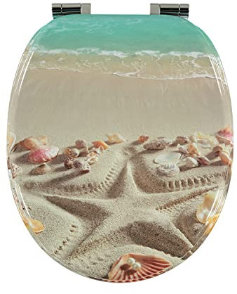 shelfmade Klodeckel mit Absenkautomatik Motiv aus MDF - Toilettensitz mit Absenkautomatik Motiv absenkbarer WC Sitz mit Absenkautomatik Toilettendeckel - bunte WC Deckel (Gezeichneter Seestern)