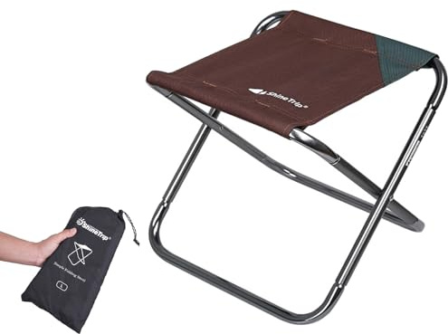 Azarxis Vikbar campingpall, strandstol, hopfällbar liten bärbar stol, lätt fiskepall, med bärväska för vandring, grillresor, brun