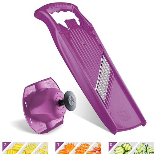 Börner Welle-Waffel PowerLine Wellenschneider + Fruchthalter (2er Set) • Gemüseschneider für Wellen- & Waffelschnitt • Hobel für Gitterkartoffeln & Pommes • Wellenhobel • Farbe: Violett