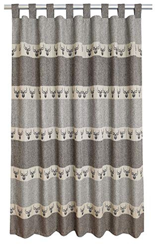 SeGaTeX home fashion Hochwertiger Schlaufen-Dekoschal Alpin Hirsch braun Exklusiver Landhaus-Vorhang mit 8 Schlaufen HxB 145 x 130 cm