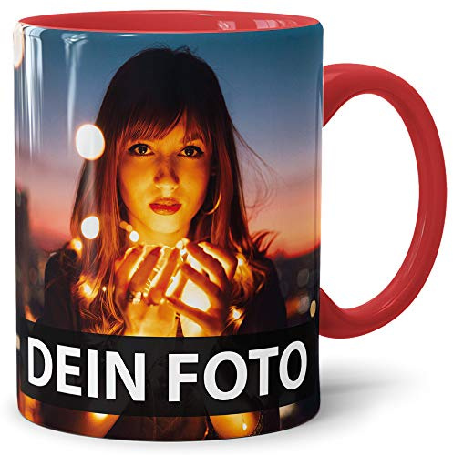 Foto-Tasse zum selbst gestalten mit Foto und Text/mit individuellen Druck in Profiqualität/Personalisierte Geschenk-Idee mit Bild/XXL-Druck/Rot
