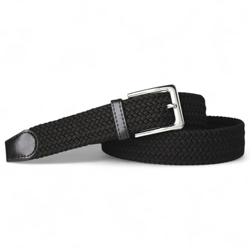 FRONHOFER Stretchgürtel 3,5 cm elastisch, stufenlos, Übergröße | Bundweite 90-135 cm, Gewebe mit Kunstleder an Schnalle und Spitze, silberne Schließe, dehnbar