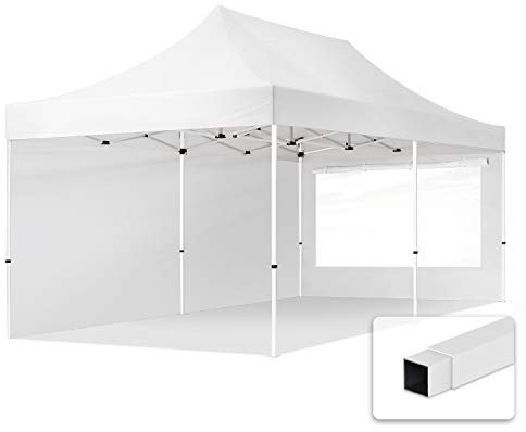 TOOLPORT Tente Pliante 3x6 m - 2 Bâches de Côté (fenêtres panoramiques) Economy 700N Housse Barnum Chapiteau Pliant Tonnelle Blanc