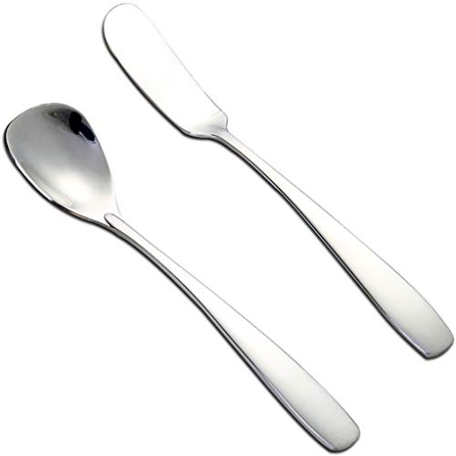 Goeielewe 2-Pack Stainless Steel Cheese Spreader & Dessert Spoon Set