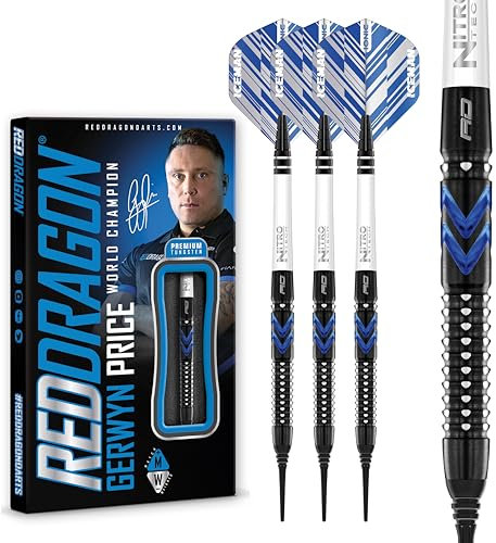 RED DRAGON Gerwyn Price Blue Ice SE Softip 20 gram - Tungsten Professional Darts Set with Flights and Nitrotech Shafts (Stems)