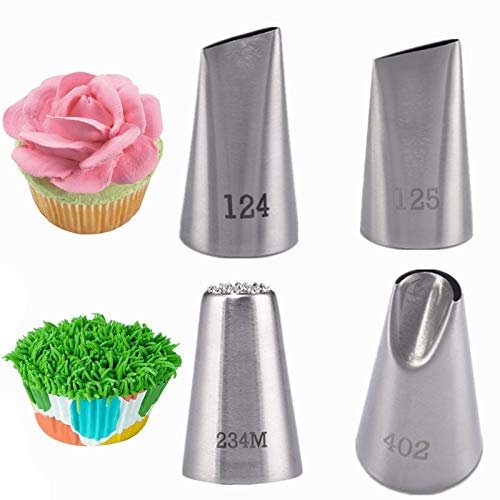 Juego de 4 boquillas de acero inoxidable para glaseado de flores y hierba, puntas de decoración de pasteles para pasteles, cupcakes, pastelería, fondant (4 piezas)