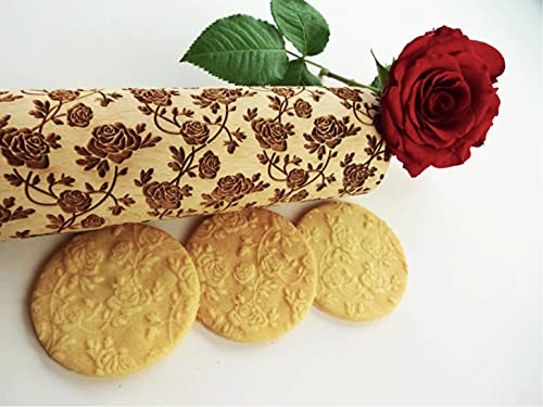 Nudelholz KRANZ AUS ROSEN. Teigrolle mit Rosen für hausgemachtes Gebäck. Gravierte Nudelholz mit Muster von Algis Crafts