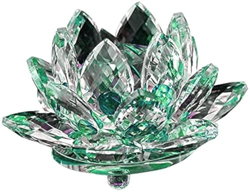 Latrt Hemtillbehör lotus kristall glas, kristallglas lotusblomma buddhistisk ljushållare, dekorationer te ljus spara energi vattentät unik form, grön