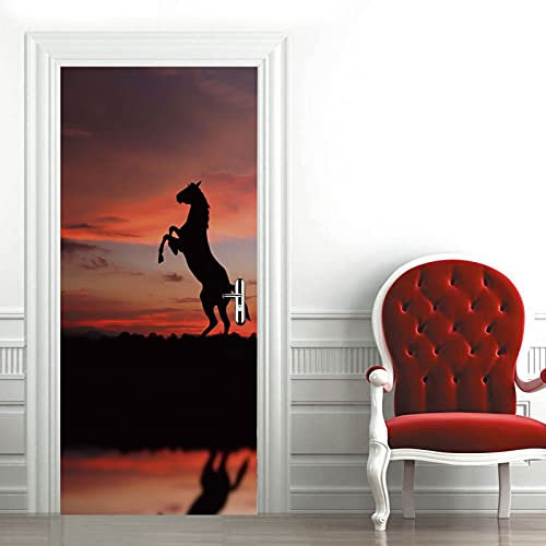 A.Monamour Türtapete Selbstklebend Türfolie Türposter 3D Hengst Pferde Silhouette Bei Sonnenuntergang Vinyl Folie Türdeko Tapete Wandbild Türaufkleber Türtattoo 85 x 215 cm
