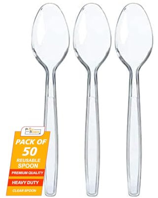 PRICE BEATER Reusable Spoons (Clear) – Pack of 50 | for Indoor and Outdoor Parties