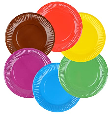 DIY Bunt Pappteller, 60 Stück Party Pappteller Rund Teller Papierteller | Partyteller Partyset Pappteller Rund, Einwegteller Farbig, Für Feste und Feiern wie Geburtstag oder Grillabend