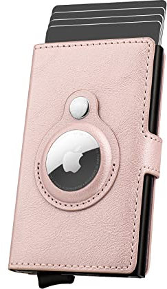 WALLFID AirTag Wallet Kreditkartenetui für Herren, Kartenetui aus Leder, RFID-blockierendes Pop-Up-Bankkartenetui aus Metall.(Leuchtend rosa)