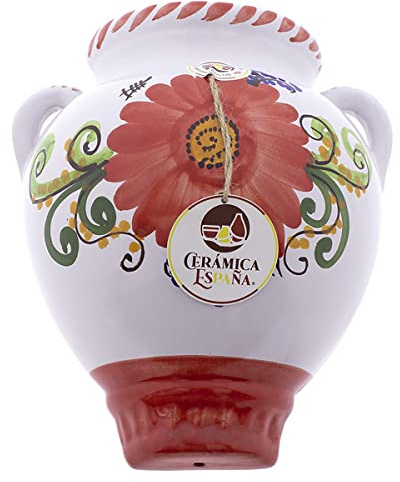 CERÁMICA ESPAÑA | Wandtöpfe | Dekorative Töpfe | Keramiktöpfe | Töpfe für den Außenbereich | Wandtopf dekoriert Red Flower - D13 | Dekoration 100% Handarbeit | 21x24x15 cm